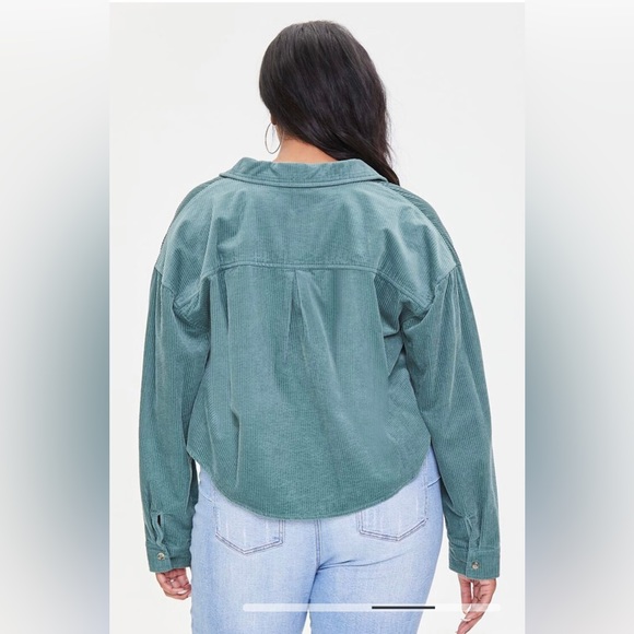Forever21 Plus Size Corduroy High-Low Shirt, Olive Green. Size 0X - Picture 6 of 8